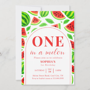 One In A Melon Watermelon 1st Birthday Photo Invitation