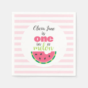 One in a Melon Watermelon Baby Girl 1st Birthday Napkin