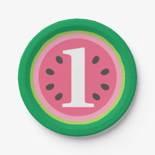 One in a Melon Watermelon Baby Girl 1st Birthday Paper Plate