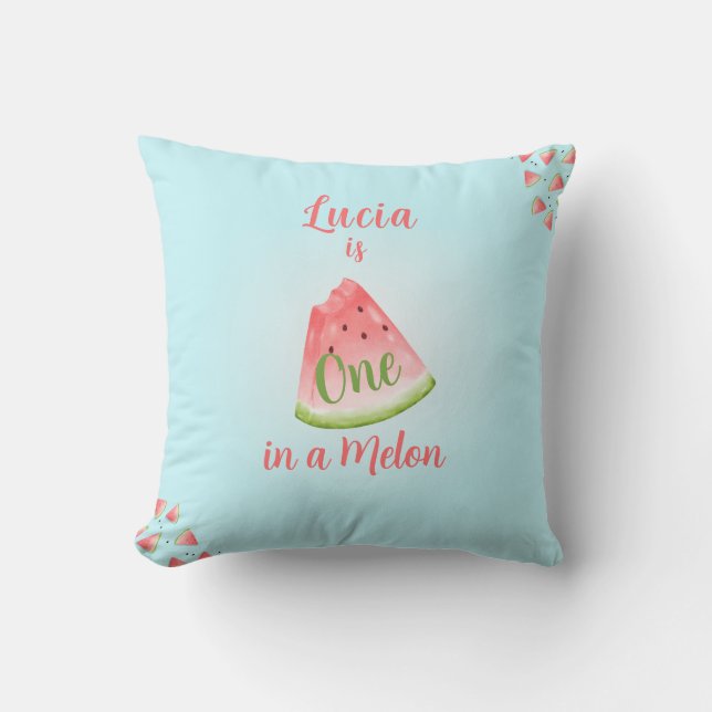 One in a Melon Watermelon Birthday Favour Gift Cushion (Front)