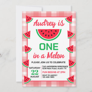 One In a Melon Watermelon Birthday Invitation