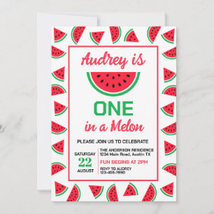 One In a Melon Watermelon Birthday Invitation