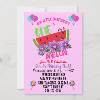 One In A Melon Watermelon Birthday Invitation