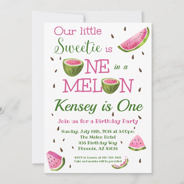 One in a Melon Watermelon Birthday Invitation (Front)