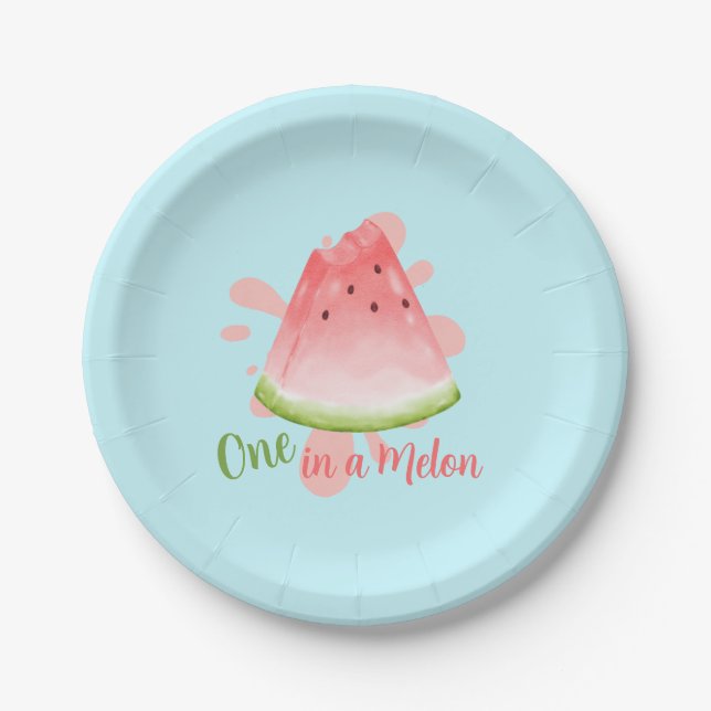 One in a Melon Watermelon Birthday Invitation Paper Plate (Front)