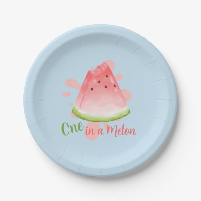 One in a Melon Watermelon Birthday Invitation Paper Plate (Front)