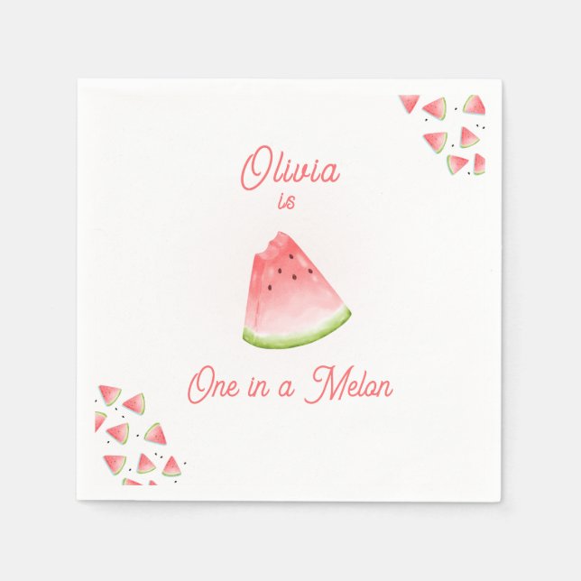 One in a Melon Watermelon Birthday  Napkin (Front)