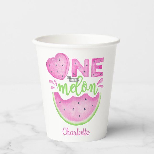 One in a Melon Watermelon Birthday Paper Cups (Front)