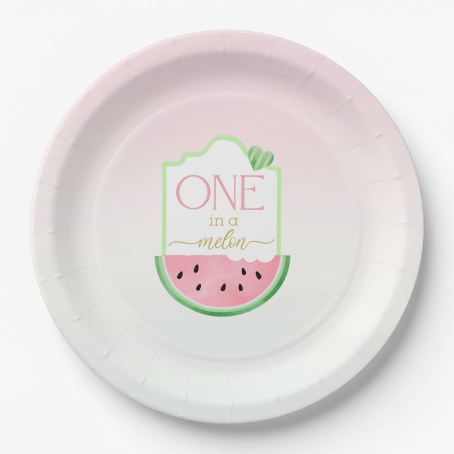 One in a Melon Watermelon Birthday Paper Plate  (Front)