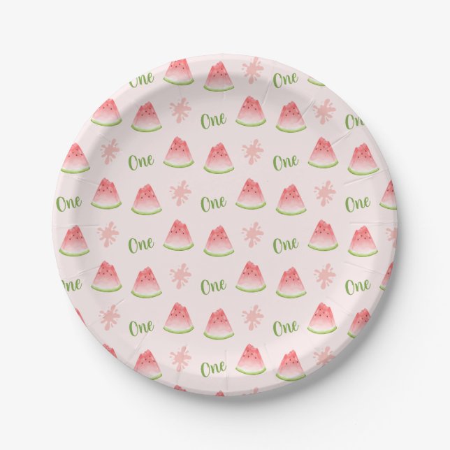 One in a Melon Watermelon Birthday  Paper Plate (Front)