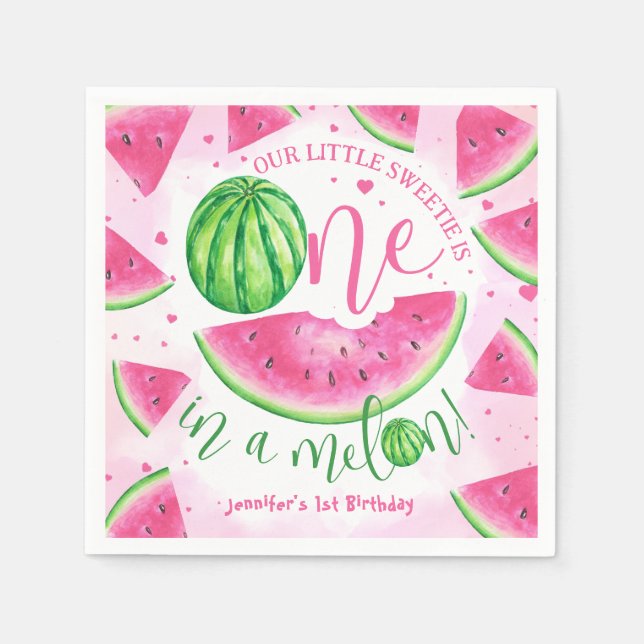 ONE in a Melon! Watermelon Birthday Party Napkin (Front)