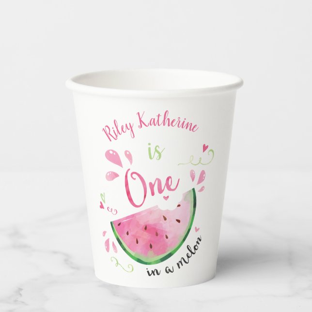 One in a Melon Watermelon Birthday Party Paper Pla Cups (Front)