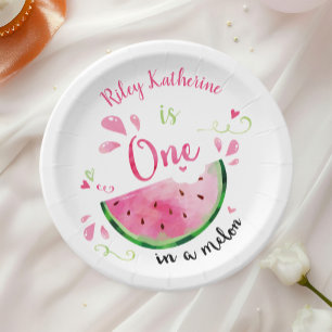 One in a Melon Watermelon Birthday Party Paper Plate
