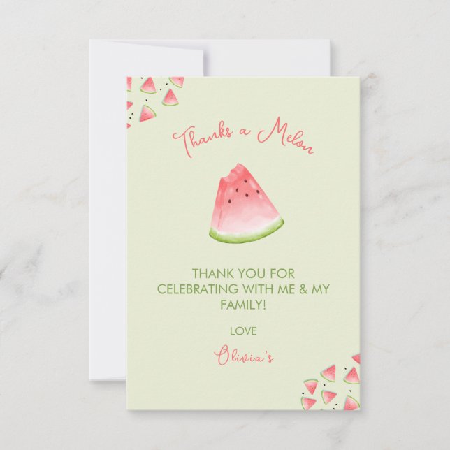 One in a Melon Watermelon Birthday  Thank You Card (Front)