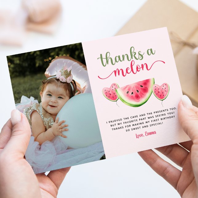 One in a Melon Watermelon Birthday Thank You Card (Creator Uploaded)