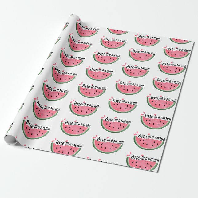 One In A Melon Watermelon Birthday Wrapping Paper (Unrolled)