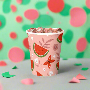 One in a Melon Watermelon Butterflies Birthday Paper Cups