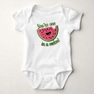 One in a Melon Watermelon Cute Pink Green Pun Baby Bodysuit
