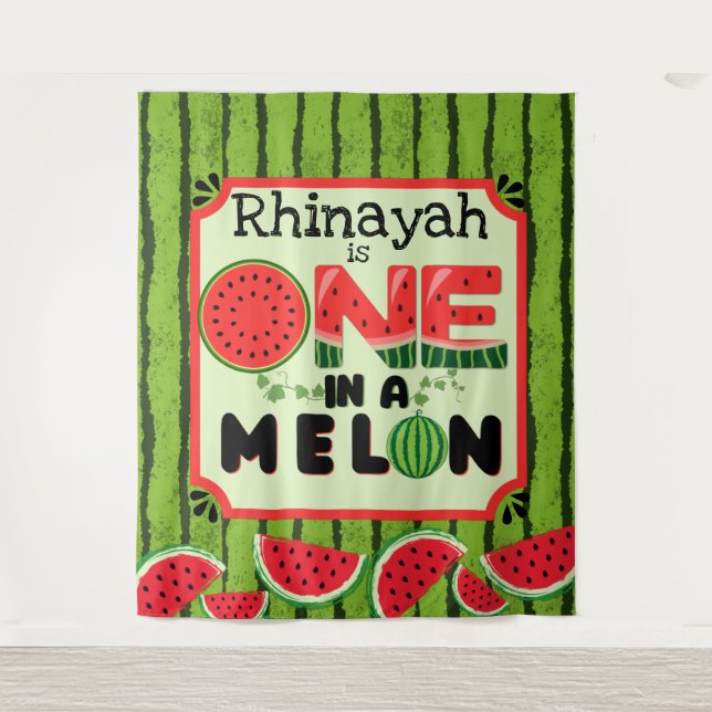 ONE in a Melon Watermelon First Birthday Backdrop Tapestry (Front)