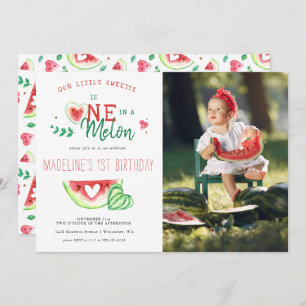 One In A Melon   Watermelon First Birthday Invitat Invitation
