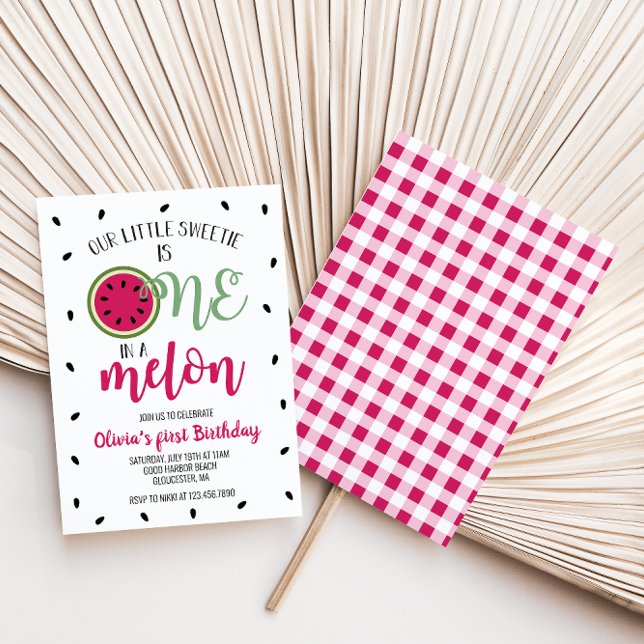 One in a Melon Watermelon First Birthday Invitatio Invitation (Creator Uploaded)