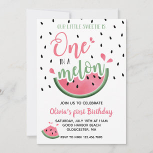 One in a Melon Watermelon First Birthday Invitatio Invitation