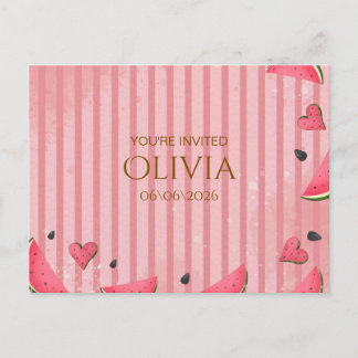 One in a Melon Watermelon First Birthday Invitatio Postcard