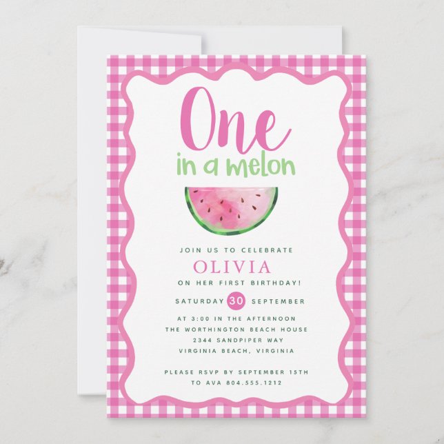 One in a Melon Watermelon First Birthday  Invitation (Front)