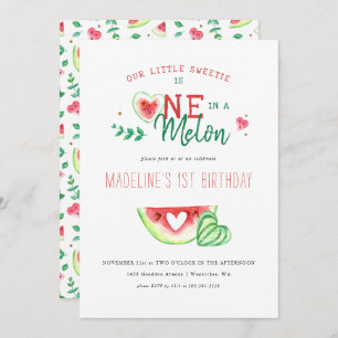 One In A Melon   Watermelon First Birthday Invitation