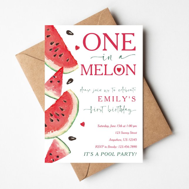 One in a Melon Watermelon First Birthday Invitation (Creator Uploaded)