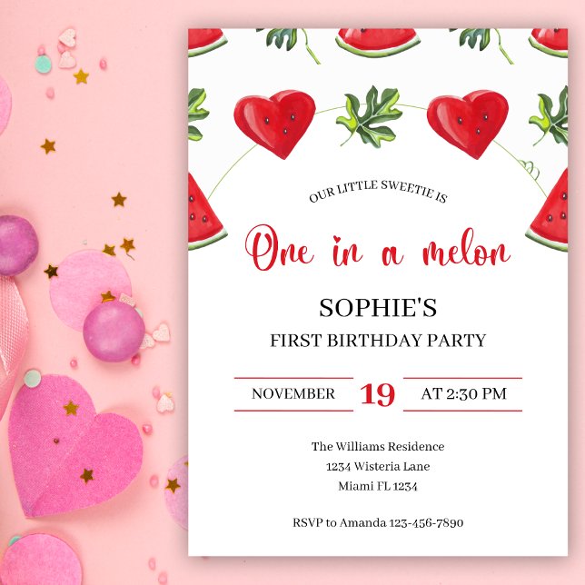One in a Melon Watermelon First Birthday Invitation (Creator Uploaded)
