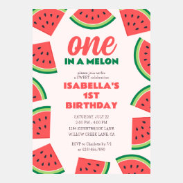 One in a Melon Watermelon First Birthday Invitation