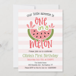 One In A Melon Watermelon First Birthday Invitation