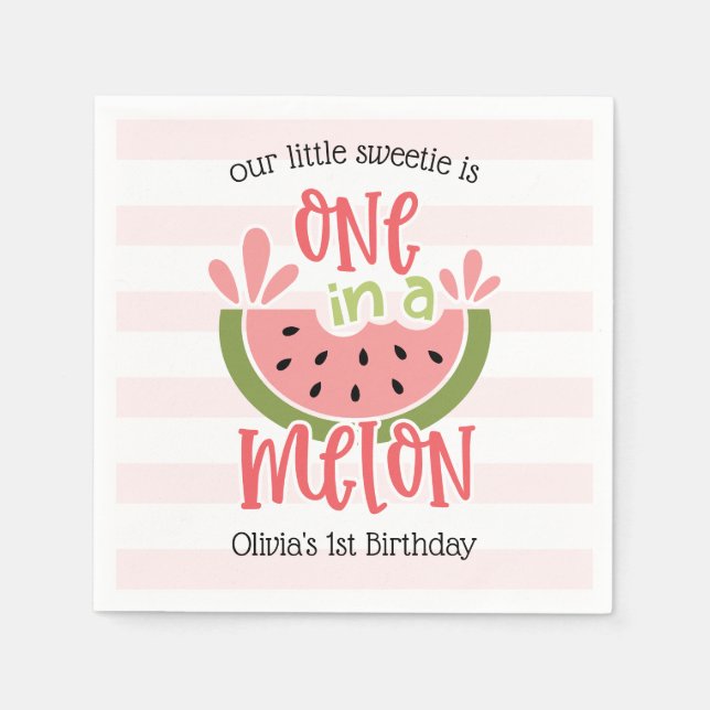 One In A Melon Watermelon First Birthday Napkin (Front)