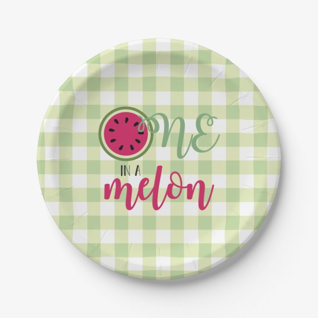 One in a Melon Watermelon First Birthday Paper Pla Plate (Front)