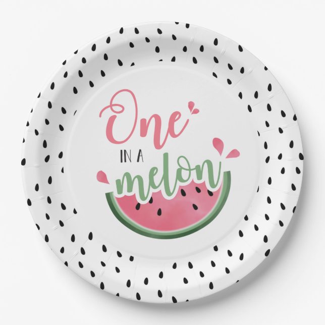 One in a Melon Watermelon First Birthday Paper Plate (Front)