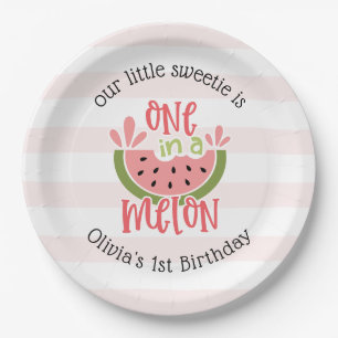 One In A Melon Watermelon First Birthday Paper Plate