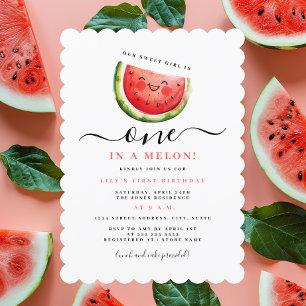 One In A Melon Watermelon First Birthday Party  Invitation