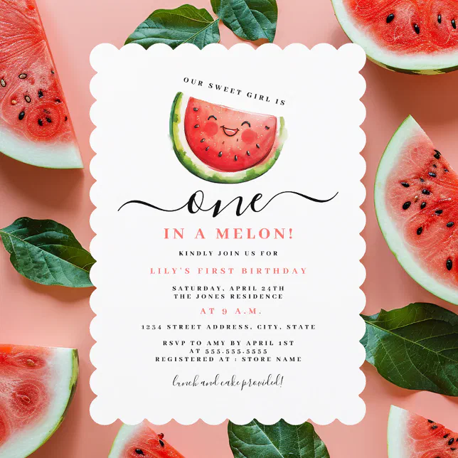 One In A Melon Watermelon First Birthday Party Invitation | Zazzle