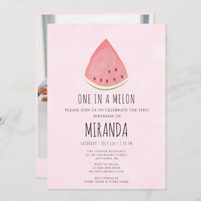 One in a Melon Watermelon First Birthday Party Invitation (Front/Back)