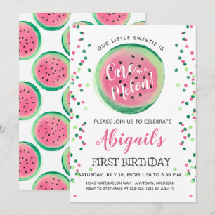 One in a Melon Watermelon First Birthday Party Invitation
