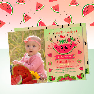 One In A Melon Watermelon First Birthday Photo  Invitation