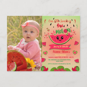 One In A Melon Watermelon First Birthday Photo  Invitation Postcard