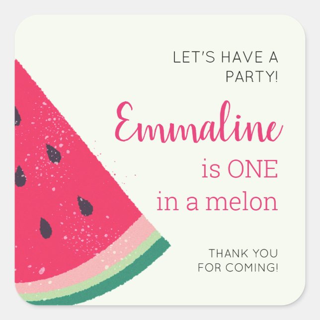 One In A Melon Watermelon First Birthday Square Sticker (Front)