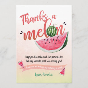 One in a Melon Watermelon First Birthday Thank you Card
