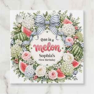 One in a Melon Watermelon Floral First Birthday Favour Tags