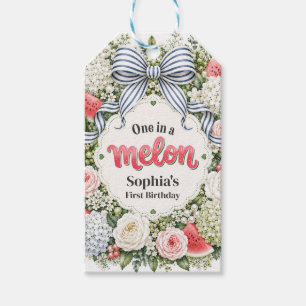 One in a Melon Watermelon Floral First Birthday Gift Tags