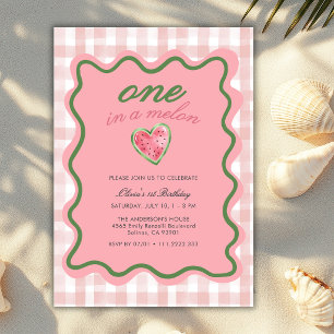 One In A Melon Watermelon Fruit 1st Girl Birthday  Invitation