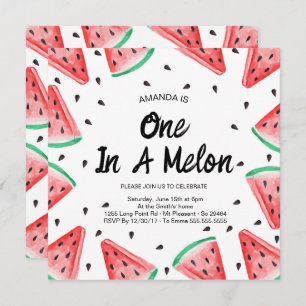 One in a Melon Watermelon Girl 1st Birthday Invitation
