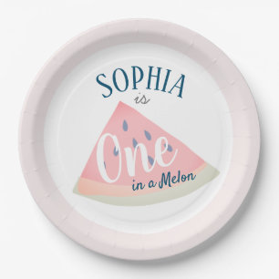 One in a Melon Watermelon Girl Pink Birthday Paper Plate